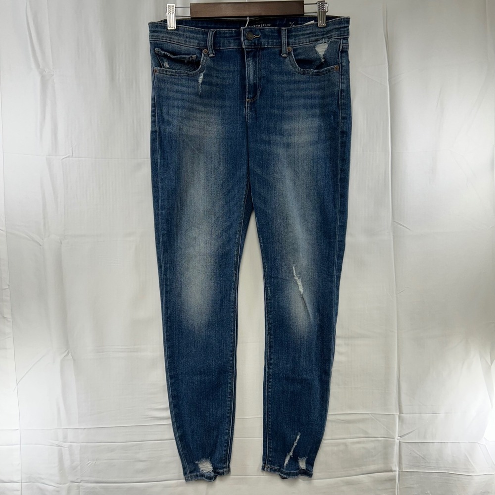 Lucky Brand Stella Skinny Womens 10/30 Blue Distressed Frayed Hem Jeans
